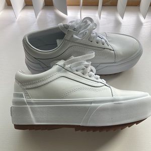 Woman’s platform old school Vans . White leather , size 6.